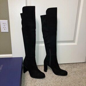 STUART WEITZMAN Boots ALLJILL Black Suede - Sz 5.5 M Excellent! BOX & DUSTBAG